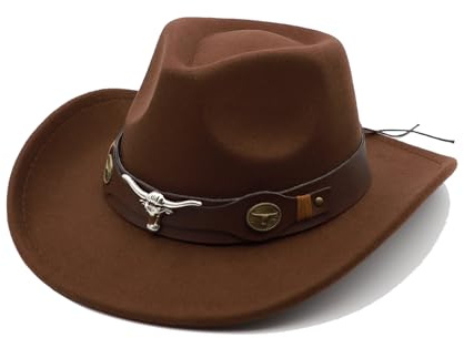 Cowboyhut Herren Damen mit Band Cowgirl Westernhut Cowboyhüte für Damen Schwarz (DE/NL/SE/PL, Alphanumerisch, Einheitsgröße, Braun)