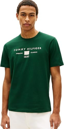 Tommy Hilfiger Herren T-Shirt Kurzarm Brand Love Mono Stack aus Baumwolle, Grün (Nocturnal Green), M