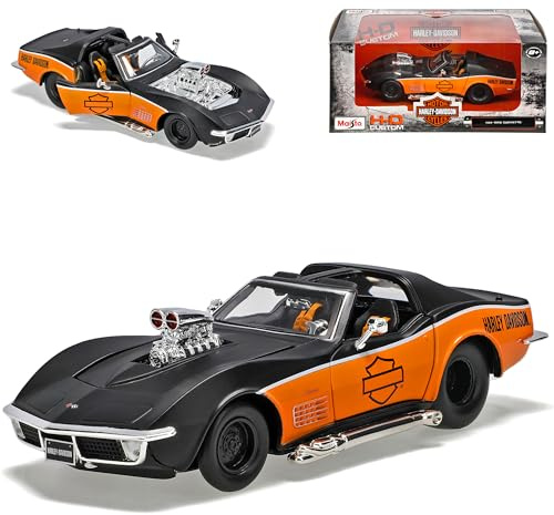 Generisch Chevrol. Corvette C3 HarIey Davdson Stingray Coupe Orange Schwarz 1967-1982 1/24 Modell Auto