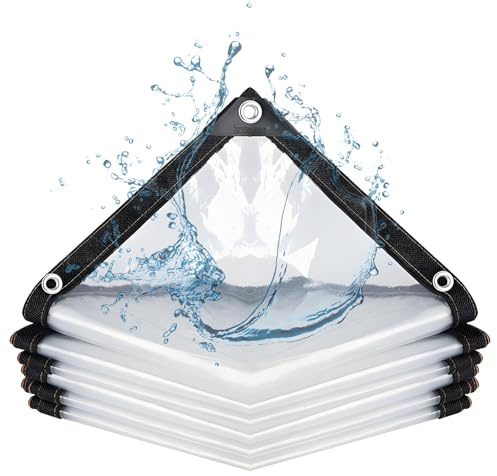 Bâche Transparente Imperméable, 3x7m Bâche PVC Résistante Extérieur avec Œillets, Tarpaulin de Protection pour Meubles de Jardin Serre Balcon Terrasse Isolation des Plantes