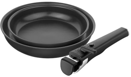 ZWILLING Unlock Bratpfannenset 3-teilig, Keramik-Antihaftbeschichtung | Abnehmbarer Griff, Alle Herdarten, Induktion, Aluminium, Optimal für kleine Küchen & zum Campen