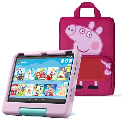 Amazon Fire HD 10 Kids tablet (newest gen) ages 3–7 | 10.1 screen, parental controls, 2-year worry-free guarantee, 32 GB + Peppa Pig Carrying Case for Amazon Kids Tablets