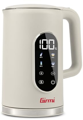 Girmi BL91 Bollitore, 2200W, 1,7 Litri, Contenitore INOX, Resistenza Nascosta, Super Display, Touch Screen, Bianco