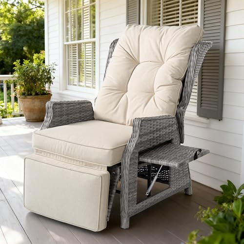 COMLAX FIELD Gartensessel mit Liegefunktion Wetterfest, Liegesessel Outdoor | Garten Relaxsessel, Rattansessel, Loungesessel, Polyrattan Outdoor Sessel, Relaxliege, Balkonsessel, für Garten Balkon Innen