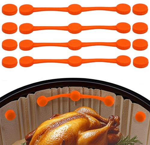 12PCS Air Fryer Magnet Silicone Buckle, Secure Locking Single-Use Liners Heat-Resistant & Prevent Parchment Paper Burns Magnetic Clips Holder for All Iron Air Fryer Tool Accessories Parts(Orange)