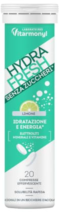 Vitarmonyl Hydrafresh Compresse Effervescenti Idratazione - Limone 20 pz | Elettroliti, Magnesio, Calcio, Vitamine C e B - Integratore Energetico - Recupero Allenamento Sport - Senza Zuccheri