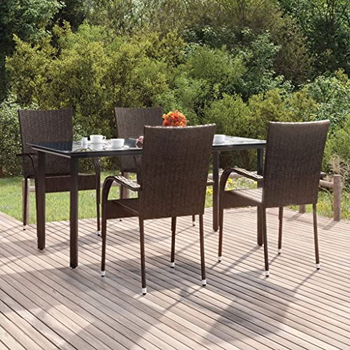RMIHSJG Salon de jardin 5 pièces en polyrotin marron avec cadre en acier et plateau en verre trempé pour terrasse, balcon, meubles de jardin d'extérieur