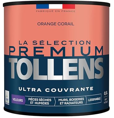 Tollens - Peinture Couleur - Murs, Boiseries & Radiateurs - La Sélection Premium - Pièces sèches et humides - Ultra couvrante - Ultra résistante - Ecolabel - Velours - ORANGE CORAIL - 0L5 = 6m²