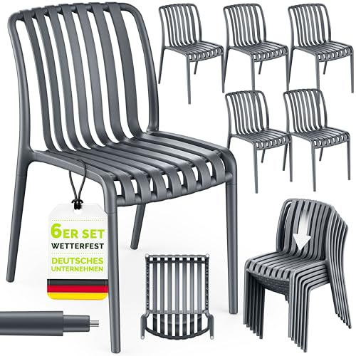 tillvex® Gartenstühle 6er Set Stapelbar Wetterfest & UV-beständig bis 120kg | Outdoor Stühle Kunststoff | Gartenstühle Balkonstuhl Outdoor | Stapelbarer Terrassenstuhl Gartenmöbel Balkon Garten Terrasse