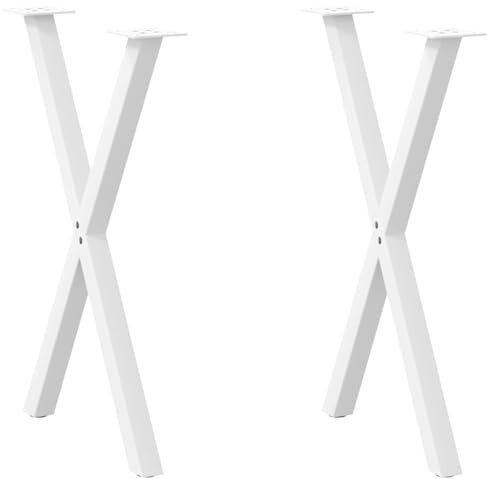 PHGTYUK Lot de 2 pieds de table à manger en forme de X, blancs avec pieds en métal, pieds de bureau stables en acier, 57 x (72-73) cm, avec pieds de nivellement