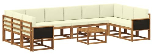 vidaXL Outdoor-Sofagarnitur 11 pcs Natur und Creme Massivholz Akazie, Akazienholz Sofa, modernes Garten-Sofa, wetterfestes Sitzmöbel, Flexibles Möbelstück für den Hinterhof