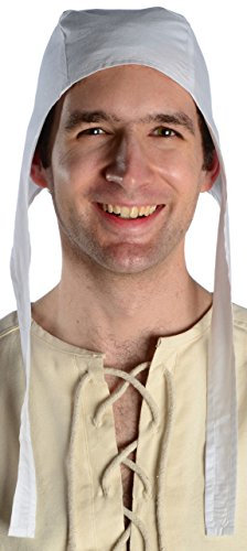 HEMAD Mittelalter Bund-Mütze Unterziehhaube Bundhaube Modell: Wenzelan, Weiß 60 cm