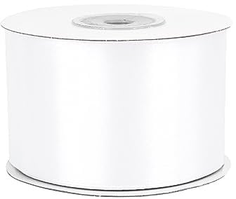 Satinband 50mm x 25m Rolle - FARBAUSWAHL in 3/6/12/18/25/38/50/75/100mm - farbecht & waschbar - Schleifenband für Hochzeit - Geschenkband zum Verpacken Dekorieren Basteln - Weiß 029