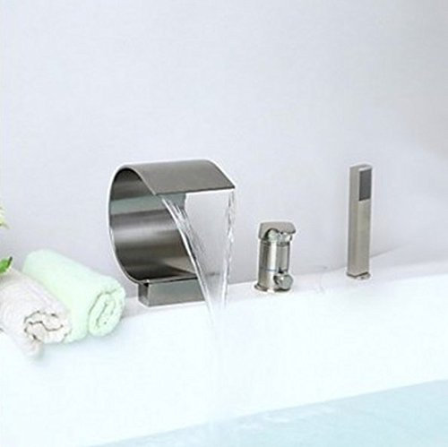 Gowe gebürstet Nickel Gebogene Form Wasserfall Badewanne Wasserhahn 3 PCS Badezimmer Badewanne Einhandmischer Wasserhahn mit ABS Handbrause
