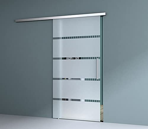 Durovin 900 * 2050mm Internal Sliding Glass Door - Frosted Sections - Bar Handle - with Track 6.7ft for Bathrooms Kitchens Living Room Bedroom