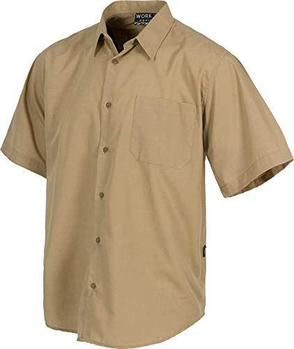 WORKTEAM Camisa de Manga Corta con Cuello Clásico, Botones y Bolsillo de Pecho, Tejido Ligero. Hombre Beige 40