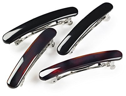 Manicare Mini-Haarspangen, 4 Stück, Haarspangen zum Dekorieren oder Abteilen von Haaren, sicherer Halt, sanft zu Haar und Kopfhaut, eleganter französischer Verschluss, Schildpatt und Schwarz