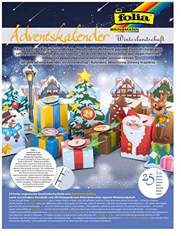 folia 9398 - Adventskalender Bastelset Winterlandschaft, mit 24 vorgestanzten Geschenkschachteln aus stabilem Motivkarton, verschiedene Stanzteile und 200 3D Klebepads