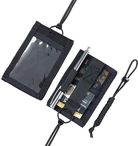 EXCELLENT ELITE SPANKER Porta carte d'identità tattico Cordino da collo regolabile Anello portachiavi Porta badge e organizzatore di carte di credito (Nero)