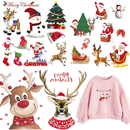 Aufnäher zum Aufbügeln, Weihnachtsserie, 4 Bögen, 18 Stück, DIY-Aufnäher, Wärmeübertragungsaufkleber für Kleidung, Jeans, Taschen, Dekoration