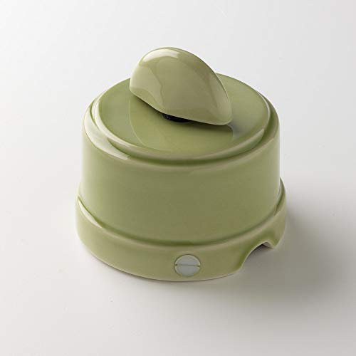 Klartext - Pulsante per Relè a rotazione BELLE ÉPOQUE in stile vintage per installazione con cavo tessile, in pregiata porcellana artigianale, colore verde lucido