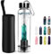 Tyuodna Crystal Water Bottle, Removable Natural Crystal Quartz Water Bottle, Healing Natural Quartz Water Bottle BPA and BPS Free, Portable Leak Proof Gemstone Bottle 550ml (Emeraldine Green+Bottle)