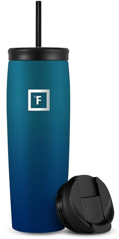 IRON °FLASK Nomad Tumbler - 710 ml, 2 Lids (Straw/Flip), Vacuum Insulated Stainless Steel Bottle, Double Walled, Thermo Coffee Travel Mug, Water Metal Canteen