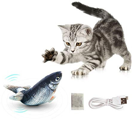 Bikirin Chat Jouet Poisson, Jouet électrique Poisson avec Cataire (Simulation Jouet Interactif en Rechargeable USB Peluche), Jouet à Poisson Macher donner un couppour Chats