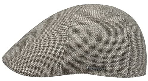 Stetson Texas Taleco Flatcap Herren - Made in The EU - Aus Schurwolle & Leinen - Gefüttert mit hohem Baumwollanteil - mit Metallemblem - Schirmmütze meliert - Frühling/Sommer grau-beige XL (60-61 cm)