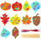 60 Stück Thanksgiving Kratzpapier Kunst Set Herbst Kratzer Handwerk Kunst Farbe Kratzer Herbst Blätter mit 60 farbigen Bändern 10 Bambusstäbchen für Thanksgiving Herbst Ernte DIY Dekorationen