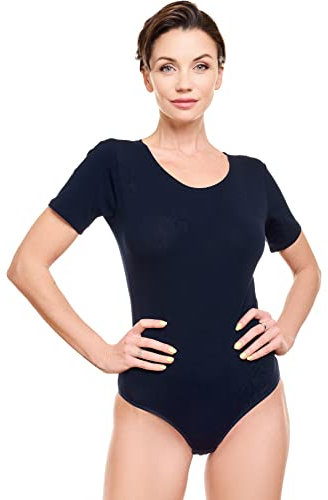 Evoni Damenbody mit kurzen Ärmeln und Rundhals I Damen T-Shirt I Bodysuit Women I Unterzieh-Body I Kurzarm-Body mit optimaler Passform Dunkelblau XS