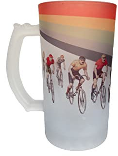M & G Mustard & Gray Frosted Beer Stein 450ml Freezer Beer Glass, Frosted Glass Tankard for Ice Cold Drinks, Beer Mug for Lager, Ale, Stout (Road Cycling)