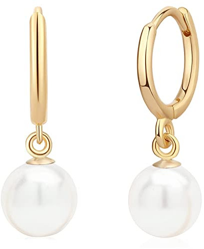 LIHELEI Perle Creolen Ohrringe, Gold Mini Creolen mit Perlen, 14k Gold gefüllt Ohrringe mit Baumeln, Brautjungfer Ohrringe Geschenk-Gold