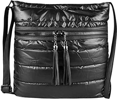 OBC Damen Tasche Shopper Schultertasche Umhängetasche Nylontasche Crossover Crossbody Beuteltasche Handtasche City Bag Reise Schwarz
