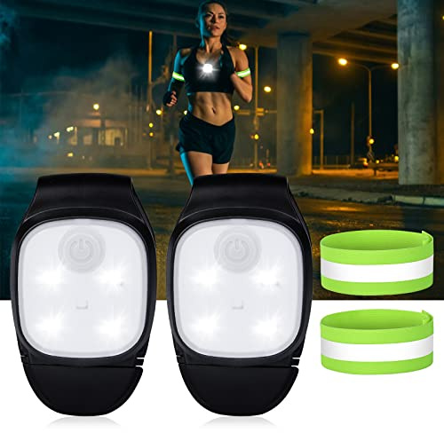 Aicharynic 2 Stücke LED Clip Lampe, 4 Beleuchtungsmodi Lauflicht Blinklicht Schulranzen USB Wiederaufladbar LED Stirnlampe Kleinstirnlampe mit 2 Reflective Armbänder für Läufer Jogger Camping