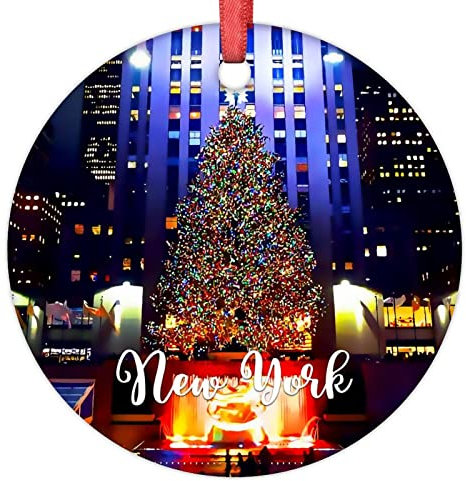 New York Downtown Cityscape Christmas Ornaments 2022 New York USA Travel Souvenir Hanging Christmas Decorations For Tree Hanging Ornaments Keepsake Xmas Anniversary Holiday Birthday Gift 3 Inch