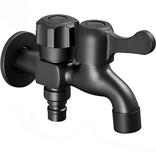 BiaoTeng Robinet Double Sortie Machine A Laver,Robinet Machine à Laver Laiton,Robinet Exterieur Jardin Noir,Robinet Double Sortie Lavabo,le noir B