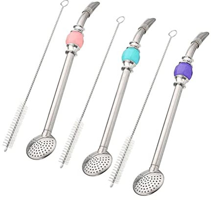 SHERCHPRY Colador de popotes de acero inoxidable con cuchara de filtro, cepillo de limpieza, pajitas para mate bombilla para té suelto, café, bebidas (color al azar) pajitas de acero inoxidable