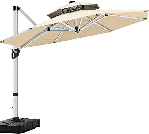 ABCCANOPY 3 M Cantilever Parasol Double Top Round Patio Umbrella Outdoor Offset Umbrella with 360° Rotation,Beige