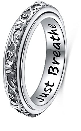 DAOCHONG Spinner Zappel Ringe S925 Sterlingsilber Lotusblume Yoga Atme Einfach Anxiety Worry Band Oxidiertes Fidget Stressabbau Langeweile Autismus Ringe für Damen Herren(57)