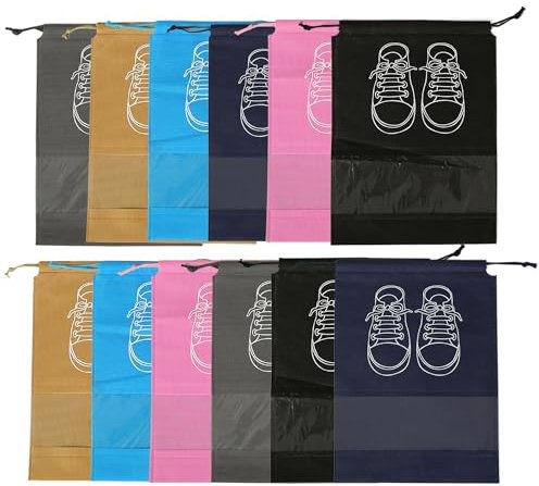 Dantolo Pack of 12 Shoe Bags, Schuhbeutel Reise Wasserdicht,Schuhsack Reise,Dustproof Shoe Bag,Fabric Bag with Drawstring,Travel Storage Bag,Organiser for Travel Home (Multicolor)