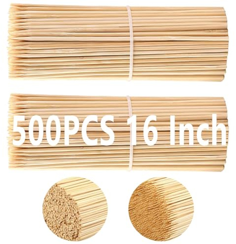 Acrux7 500 PCS 16 Inch Natural Bamboo Skewers, 1/6 Inch (4mm) Thick Smores Sticks Marshmallow Roasting Sticks, Long Bamboo Skewers for Kabobs, Appetizers, Fruit, Grilling, Barbecue, Crafts