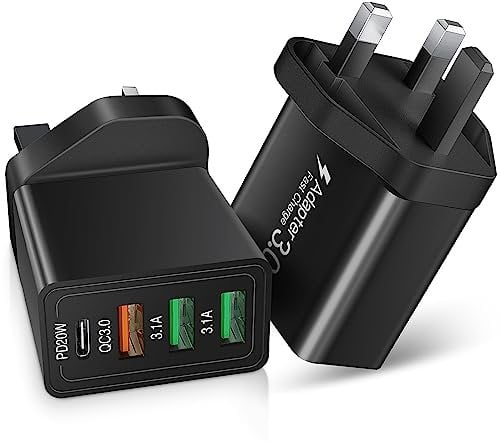 2 Pack USB Plug, Total 35W USB C Fast Charger Plug PD 3.0+QC 3.0, 4 Port Multi USB Charger Compatible with iPhone 16, 15, 14, 13 Pro Max, Samsung Galaxy S23/S22/S21, LG, Pixel