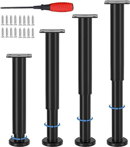 EURXLQ Pied de Meuble Reglable,Pied de Lit,Pieds de Meubles,Pied Reglable pour Meuble,Pied Meuble Salle de Bain,Pieds Table Basse,Hauteur Réglable,Capacité de Charge 800kg (Noir, 25-42cm/4 Pack)