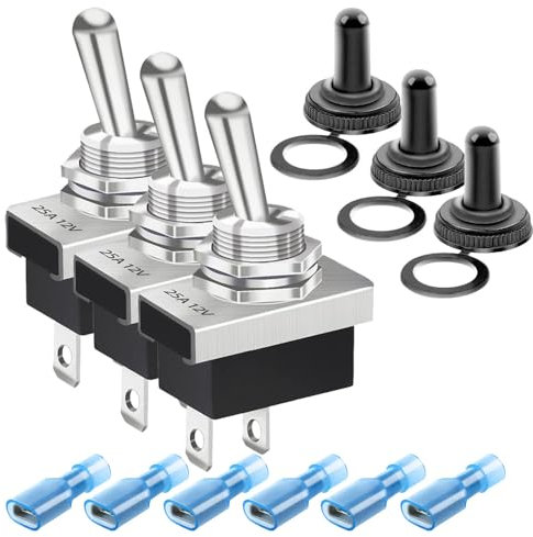Gebildet 3Stück Metall-Kippschalter 25A 12V DC/15A 24V DC/10A 250V AC/15A 125V AC SPST EIN/Aus 2-polig 2 Positionen mit Upgrade wasserdichter Abdeckkappe für Auto KN3D-101