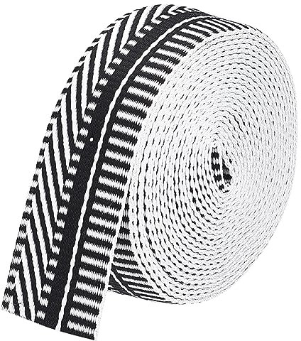 BENECREAT 5 Yards Polyester Jacquard Gurtband, 38 mm Polycotton-Gurtband Streifenmuster Nähgurtband Gewebtes Band Für Bekleidungszubehör, Schwarz