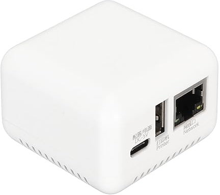 ASHATA USB 2.0 Netzwerkdruckserver, LAN Druckfreigabeserver für USB Drucker, Kabelloser Druckserver mit Typ C Stromversorgung, für3.4 fürXP für (EU-Stecker)