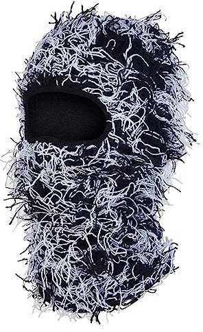 HIQIU Distressed Balaclava Vollgesicht Ski Gesichtsmaske Winddicht Gestrickte Vollgesicht Ski Cover Halswärmer für Damen Herren (Schwarz/weiß)