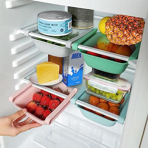 LiLeMo Kühlschrank Organizer Set, besteht aus 4X Aufbewahrungsboxen, Kühlschrankschubladen und Schubladenboxen vielseitig einsetzbar, BPA frei, grau