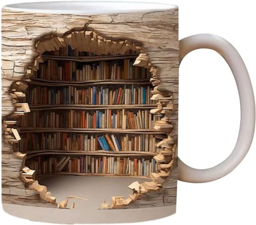 3D-Bücherregal-Tasse, Lustige 3D-Buch-Keramik-Kaffeetasse, Bibliotheksregal-Tasse, Teebecher Milchbecher Mehrzweck-Keramikbecher-Geschenke (A)
